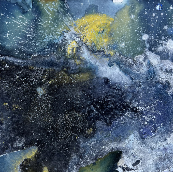 mixed-media cyanotype painting 6.25" x 6.25" 
